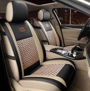 lot 63405 image: FREESOO Car Seat Cover Leather, 2 Front Seats Covers Carseat Protectors Universal Fit for Almost Sedan SUV Truck Pick-up (Khaki Black 2PCS)