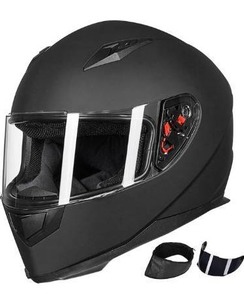 lot 63413 image: ILM Full Face Motorcycle Street Bike Helmet with Removable Winter Neck Scarf  2 Visors DOT (L, Matte Black)