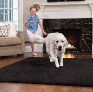 lot 63415 image: Gorilla Grip Soft Faux Fur Area Rug, Washable, Shed and Fade Resistant, Grip Dots Underside, Fluffy Shag Indoor Bedroom Rugs, Easy Clean, for Living Room Floor, Nursery Carpets, 5x8 FT, Black