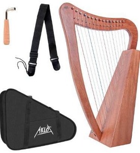 lot 63429 image: Harp, AKLOT 15 Strings Mahogany Harp 22 Inch Height for Adult Professional Beginner with Tuning Wrench,Black Gig Bag,Strap (NO Spare String, International Standard String