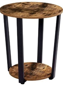 lot 63441 image: EKNITEY End TableIndustrial Round Side Table 2-Tier Small Sofa Couch Table with Storage Rack Snack Table Wood Look Accent Table with Metal Frame for Living Room, Bedroom, Coffee, and Small Spaces