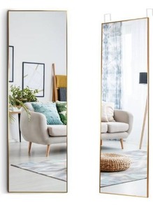 lot 63442 image: Over The Door Mirror Mirrotek Full Length Mirror Aluminum Frame Gold Mirror. 13.7 x 48 Inches. (MT1005)