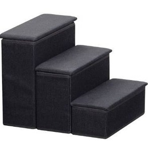 lot 63446 image: Etna 3-Step Pet Steps with Storage Fold Away Pet Stairs for Dogs Cats Fabric Upholstered Padded Tops - Black