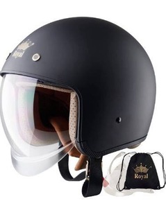 lot 63450 image: Royal M139 Open Face Motorcycle Helmet - Multi Size & Colors & Replacement Visor  Retro - Elegant Design  Classic Style for Adult Women - Men  Anti-Scratch Visor  DOT Approved(Matte Black, XL