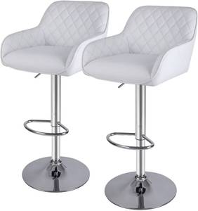 lot 63375 image: sunseen Counter Height Bar Stools, Swivel Adjustable Modern Back Pu Leather Stool with Wide Seat, Gas Lift Bar Chairs for Dining Kitchen, Set of 2 (White)