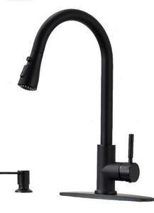 lot 63443 image: Hovheir Single Handle Pull Out Sprayer Kitchen Faucet with Soap Dispenser High Arch Single Handle Stainless Steel Pull Down Sprayer Kitchen Sink Faucet, Matte Black