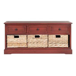 lot 35034 image: Safavieh DAMIEN 3 DRAWER STORAGE BENCH-FinishRed