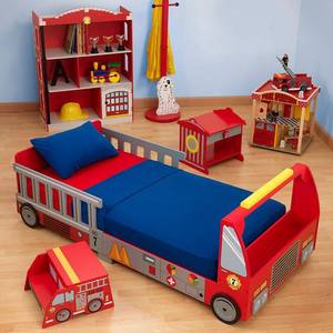 lot 35042 image: KidKraft - Fire Truck Toddler Bedroom Collection Bundle