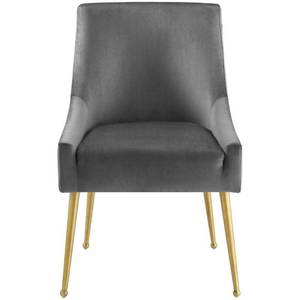 lot 35049 image: Upholstered Performance Velvet Dining Chair with Stainless Steel Legs, Gray