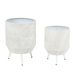 lot 35060 image: Luxen Home 2-Piece Off-White Round Metal Planters