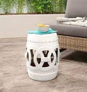 lot 35058 image: abbyson white Moroccan ceramic garden stool