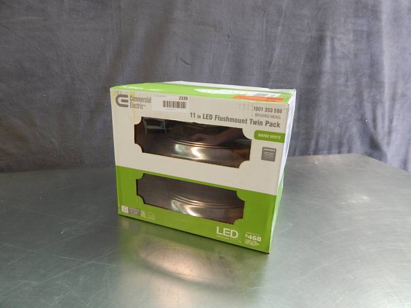 lot 2339 image: Commercial Electric Twin Pack LED Flushmount Fixtures