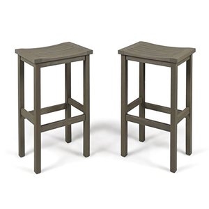 lot 64326 image: Christopher Knight Home Caribbean Outdoor 30 Acacia Wood Barstools, 2-Pcs Set, Grey Finish