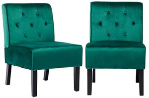 lot 64329 image: Living Room Chair Armless Accent Chair Side Chair Velvet Sofa Chair Modern Fabric Sitting Chair Slipper Chair for Bedroom Reading Green