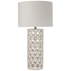lot 64332 image: Amazon Brand � Stone & Beam Ceramic Geometric Cut-Out Table Desk Lamp With LED Light Bulb, 22H, White