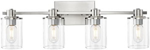 lot 64333 image: 4-Light Bathroom Lighting, Modern Brushed Nickel Vanity Light Fixture Over Mirror, Industrial Wall Lamp with Clear Glass Shade    (May not be exact stock photo)