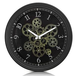 lot 64334 image: CLXEAST 15 Real Moving Gear Wall Clock, Vintage Industrial Steampunk Style Aesthetics Art Decor, Medium Modern Classic Black Metal Wall Clock for Living Room, Home, Kitchen, Office