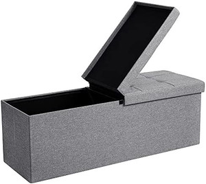 lot 64335 image: SONGMICS 31.7-Gal Storage Ottoman Bench, Folding Storage Chest, Footstool with Lid, Padded Seat, Light Gray    (May not be exact stock photo)