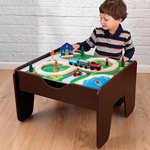 lot 64345 image: KidKraft 2-in-1 Reversible Top Activity Table with Wooden Train Set, Espresso, Gift for Ages 3    (May not be exact stock photo)