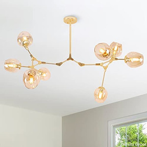 lot 64347 image: 8-Light Glass Chandelier, Modern Globe Pendant Light, Contemporary Semi Flush Mount Ceiling Light Fixture    (May not be exact stock photo)  (Retails $219)