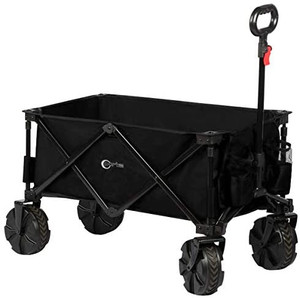 lot 64351 image: PORTAL Collapsible Folding Utility Wagon Cart with 8 inches Wheels Telescoping Handle for Outdoor Garden and Beach Use, Black