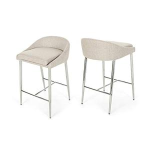 lot 64424 image: Christopher Knight Home Fanny Counter Stools, Modern, Upholstered, Chrome Iron Legs, Beige (Set of 2)