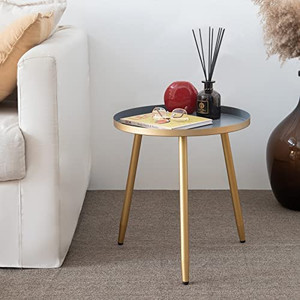 lot 64429 image: Round Side Table, Metal End Table, NightstandSmall Tables for Living Room, Accent Tables Cheap, Side Table for Small Spaces, Gold & Gray by AOJEZOR