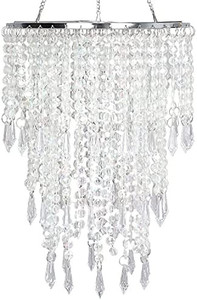 lot 64430 image: Cioceen Acrylic Chandelier Shade, Ceiling Light Shade Beaded Pendant Lampshade with Crystal Beads and Chrome Frame for Bedroom, Wedding or Party Decoration, Diameter 8.7 3 Tiers