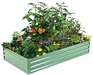 lot 64432 image: Zizin Galvanized Raised Garden Bed Outdoor Planter Box Large Square Metal Garden Bed for Vegetables, Herb-5.7 x 3 x 1ft