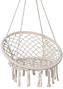 lot 64441 image: SUNCREAT Hammock Chair Macrame Swing with Side Pocket, Hanging Cotton Rope Hammock Swing Chair for Indoor and Outdoor Use, 330 lbs Capacity, Beige
