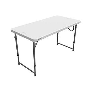 lot 64455 image: Lifetime Height Adjustable Craft Camping and Utility Folding Table, 4 Foot, 448 x 24, White Granite
