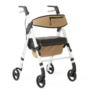 lot 64617 image: Medline Momentum Steel Rollator, Folding Rolling Walker, 6 Wheels, 250lb Weight Capacity, White Frame