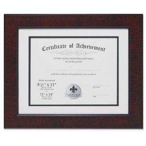 lot 64639 image: Lawrence Frames Dual Use Faux Burl 11 by 14-Inch Certificate Picture Frame with Double Bevel Cut Matting for 8.5 by 11-Inch Document, Mahogany
