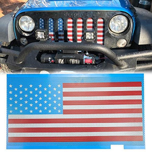 lot 67423 image: American Flag Steel Front Grille Mesh Insert Compatible with Jeep Accessories Wrangler JK 2007-2018
