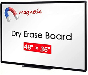 lot 67458 image: VIZ-PRO Magnetic Dry Erase White Board, 48 X 36 Inches, Black Aluminum Frame (May Be Similar To, But not Exact.) a bit damaged See photos.