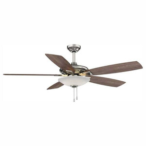 lot 67666 image: Hampton Bay Menage 52 in. Integrated LED Indoor Low Profile Brushed Nickel Ceiling Fan with Light Kit