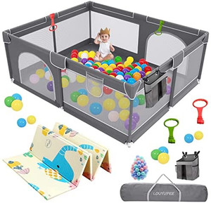 lot 67669 image: Baby Playpen, Playpen for Babies and Toddlers, Portable Kids Safety Play Center Yard with gate, for Indoor & Outdoor Anti-Fall & Portable Play Yard  (Size59 x 71 x 26inch)   (Retails $170)    (Different color than stock photo)