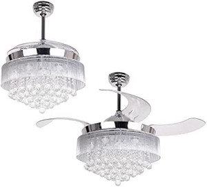 lot 67670 image: Ceiling Fans with Lights Crystal Chandelier Ceiling Fan with Retractable Blades, 3000K Cool White Lights, 46 Inch, Chrome    (May not be exact stock photo)   (Retails $235)