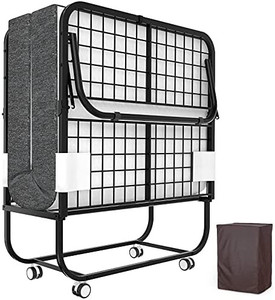 lot 67671 image: Karcog Rollaway Bed, Folding Bed with Mattress for Adults, Storage Cover Included, Cot Size Extra Guest Bed, Foldable Bed with Memory Foam Mattress and Sturdy Metal Frame on Wheels - 75� x 31    (Retails $289)