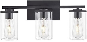 lot 67673 image: Bathroom Vanity Light Fixtures, 3-Light Vanity Wall Sconces with Clear Shade in Matte Black for Bathroom Lighting (Black, 3-Light)