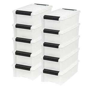 lot 67678 image: IRIS USA 5 Qt. Plastic Storage Bin Tote Organizing Container with Durable Lid and Secure Latching Buckles, Stackable and Nestable, 10 Pack, Pearl with Black Buckle