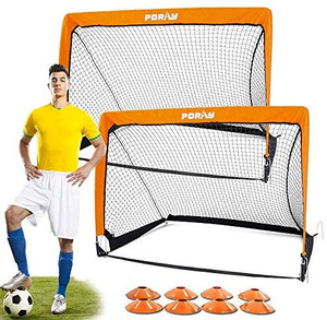 lot 67681 image: Poray Portable Soccer Goal Net for Kids & Adults, Set of 2, Pop Up 4FT Soccer Goal with 210D Oxford & 8 Field Marker Cones & Extra Stakes, Birthday Gift & Fun for Backyard