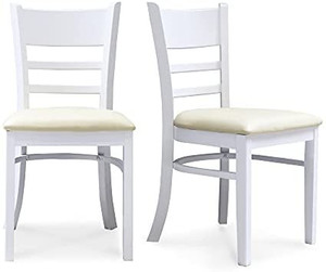 lot 67725 image: Livinia Cabin Dining Chair Set of 2, Solid Rubber Wood PU Leather Cushion seat Wooden Chairs (White-Ivory)    (May not be exact stock photo)