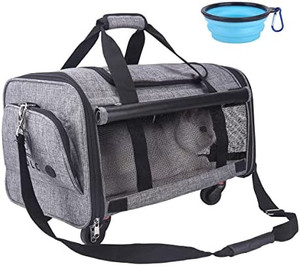 lot 67727 image: NOYAL Pet Carrier Airline Approved Up to 20lbs, Soft-Sided Cat Travel Carriers with Removable Wheels Collapsible Cat Carrier for Kitty and Puppy (19 L  12 W  10.5 H)