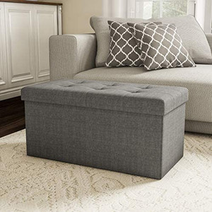 lot 67729 image: Lavish Home Storage Bench Ottoman Large Folding Tufted Foot Rest Organizer with Removable Bin for Home, Bedroom, or Living Room, Grey