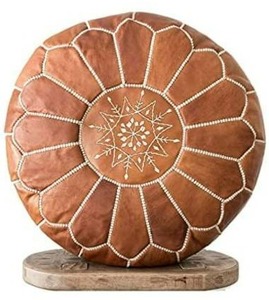 lot 67926 image: Set of 2 Amazing Moroccan Pouf with Leather Pouf, Ottomans,Footstool,100% Handmade Ready to Magic Your Living Room