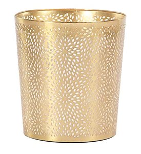lot 67937 image: Cosmoliving by Cosmopolitan Glam Metal Small Waste Bin with Chrysanthemum Pattern, 9W x 10H, Gold