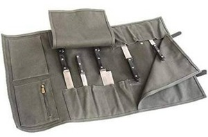 lot 67947 image: Chefs Knife Roll Case Heavy Duty Holds 9 Knifes Kitchen Storage Cutlery Carrier Zipper For Culinary Tools Easily Carried By Shoulder Straps For Professional Chefs Great Gift (Canvas)