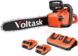 lot 67956 image: Voltask Cordless Chainsaw, 40V 14-Inch Brushless Electric Chainsaw with Auto Chain Tension & Lubrication, Battery Powered Chainsaw for Wood Cutting & Tree Trimming (Battery & Charger Included  (Retails $159)   (SOLD AS IS)