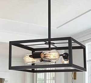 lot 67964 image: Corlaceling Modern Square 3-Light Chandelier Adjustable Farmhouse Lamp 14 Semi-Flush Mount Ceiling Light with Matte Black Vintage Industrial Hanging Lighting Fixture for Kitchen Hallway Dining Room
